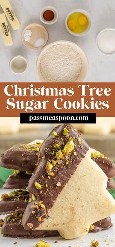 Dipped in chocolate and covered with pistachios, you’ve never tasted a sugar cookie quite like our Christmas Tree Sugar Cookies.