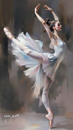 a painting of a ballerina in white dress