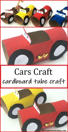 cardboard tube cars made to look like race cars