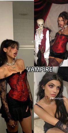 three pictures of women dressed in costumes and posing for the camera, with text that reads vampire