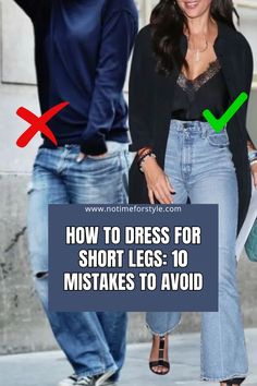 Learn how to dress for short legs with our top tips! Discover the 10 common mistakes to avoid and transform your style with flattering outfits that elongate your silhouette. 🌟👖#ShortLegsStyle #FashionTips #FlatteringOutfits #StyleMistakes #BodyPositiveFashion #LegLengthening #FashionAdvice #StylishSolutions #ConfidentStyle What To Wear With A Jean Dress, Outfit Ideas For Short Legged Women, Clothes For Short Legs Long Torso, Clothes For Long Torso Women, Short Legged Outfits, Short Legs Outfit How To Dress, Short Leg Long Torso Outfits, Outfits For Short Legs Long Torso