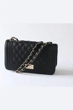 PU LEATHER QUILTED FASHION BAG - Black - Crossbody Bags Statement Bag, Quilted Handbags, Cross Body Handbags, Gold Chains, Pu Leather, Fashion Bags, Crossbody Bag, Shoulder Strap, Handbags