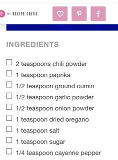 the ingredients list for teaspoons chili powder