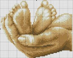 a close up of a cross stitch pattern of a hand holding a baseball mitt