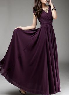 Maxi dress Chiffon dress Purple dress V neck Large hem Wedding Beach dress Red White Purple Black Blue Green Yellow Pink Vestidos Color Vino, Plum Dress, Bohemian Maxi Dress, فستان سهرة, Linnet, Maxi Dress Evening, Chiffon Maxi Dress, Party Dress Long, Solid Dress