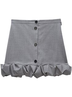 grey high-rise concealed side zip fastening decorative button detailing ruffle hem thigh-length Elegant Mini Skirt With Ruffles For Workwear, Elegant Ruffled Mini Skirt For Workwear, Workwear Ruffled Mini Skirt, Workwear Mini Skirt With Ruffles, Ruffled Mini Skirt For Workwear, Ruffled Mini Skirt For Work, Workwear Skirt With Ruffles, Spring Workwear Ruffled Mini Skirt, Ruffled Skirt For Workwear