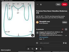 the sewing app shows how to sew an apron with measurements for each garment size