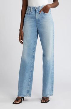 Effortlessly cool and laid-back, these jeans are made from premium nonstretch denim with a high waist and a loose fit through the wide, full-length legs. 32" inseam; 20" leg opening; 12 1/2" front rise; 15 1/2" back rise (size 29) Zip fly with button closure Five-pocket style 100% cotton Machine wash, tumble dry Made in the USA of imported fabric Modern Relaxed Fit Flare Jeans In Rigid Denim, Modern Flare Jeans In Relaxed Fit Rigid Denim, Modern Flare Jeans In Rigid Denim With Relaxed Fit, Modern Relaxed Fit Flare Jeans, High Rise Relaxed Fit Flare Jeans In Rigid Denim, High Rise Relaxed Fit Flare Jeans, Chic Light Wash Bottoms With Straight Hem, Modern High-rise Light Wash Jeans, Modern Straight Hem Summer Jeans