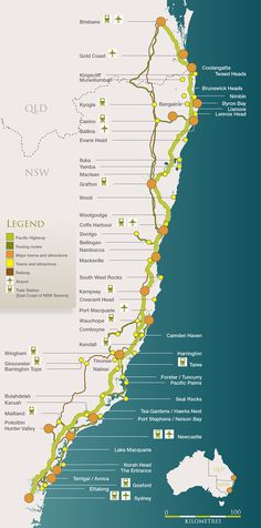 the road map for australia with all its major roads and their locations in yellow, green, orange and white