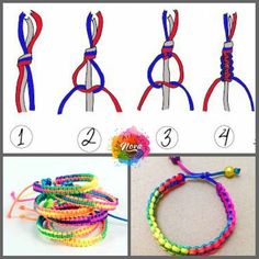 four different types of bracelets with numbers on them and instructions for how to make them