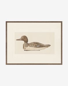 a drawing of a duck with long legs and head, sitting in front of a white wall