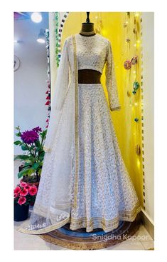 Off white heavy floral thread embroidered wedding lehenga choli with embroidered dupatta/ white wedding outfit/ indian wedding lengha by LabelSnigdhaKapoor on Etsy White Wedding Outfit, Wedding Outfit Indian, Indian Wedding Lengha, Wedding Lengha, Wedding Outfits Indian, Wedding Lehenga Choli