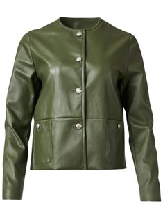 Green Leather Jacket | Susan Bender Luxury Green Leather Biker Jacket, Luxury Green Leather Outerwear, Luxury Green Leather Jacket For Winter, Green Leather Jacket, Skirt And Top Dress, Gingham Jacket, Green Leather Jackets, Jacquard Jacket, Black Knit Dress