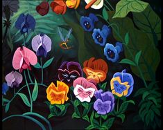 an oil painting of colorful flowers in the dark