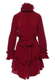 This long sleeve ruffled mini dress features a high neck with a ruffled collar.  Self... Mini Dress With Long Sleeves, Red Dress Outfit Night Classy, Red Dress Outfit Night, Laundry List, Ruffled Mini Dress, Red Dress Outfit, Christmas Party Dress, Ruffle Long Sleeve, Rocker Chic