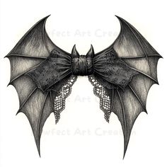 a drawing of a bat with lace on it's wings