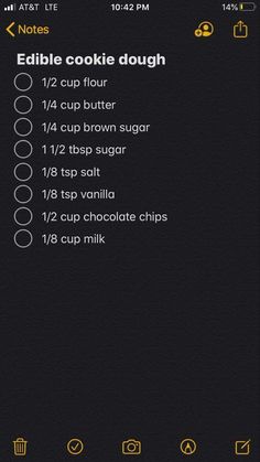 the recipe for edible cookie dough is shown on an iphone screen, and it's menu