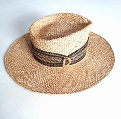 A hand shaped Fedora style hat wrapped in a gold and black sequined band. This is ready to be shipped or you can order one to your own specifications. Handmade Gold Wide Brim Hat, Handmade Adjustable Gold Hats, Fedora Style, Straw Fedora Hat, Straw Fedora, Hand Shapes, Fedora Hat, Hat Fashion, Sun Hats