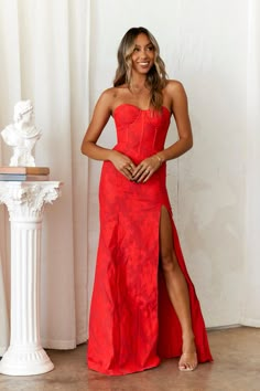 DEAR EMILIA Amazing The Crowd Maxi Dress Red Standout From The Crowd, Maxi Dress Red, Backless Dresses, Corset Style Tops, Prom 2024, Junior Prom