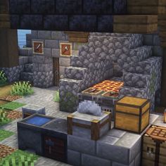 an image of a minecraft bedroom with lots of furniture and decor on the walls