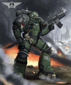 Warhammer 40k Salamanders, Salamanders 40k, Salamanders Space Marines, Powered Armor, Space Knight, Sons Of Horus, Military Artwork