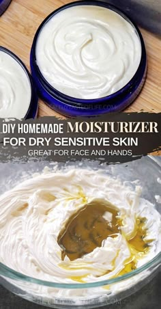 Make the best natural homemade moisturizer for dry skin (or sensitive skin) for face and hands, with only natural ingredients. This homemade face moisturizer will give your face skin a soft, supple feeling without clogging your pores. This DIY face moisturizer can be used as a nightly repair cream or a daily moisturizer for the driest skin including aging skin. Watch the how-to video for this DIY face moisturizer! #diymoisturizer #dryskin #homemademoisturizer #facemoisturizer #naturalmoisturizer Homemade Facial Moisturizer, Diy Facial Moisturizer, Moisturizer For Dry Sensitive Skin, Face Cream Diy, Face Cream Recipe, Diy Face Moisturizer, Diy Moisturizer