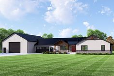 this is an artist's rendering of a house in the country style with two car garages