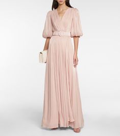 Exclusive to Mytheresa – Brennie iridescent georgette gown Georgette Gown, Macrame Dress, Embellished Maxi Dress, Long Red Dress, Grey Maxi Dress, Floral Gown, Embellished Gown, Chiffon Gown, Pink Midi Dress