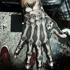 a man's hand with a skeleton design on it