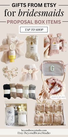 gifts from etsy for bridesmaids, including baby items and personal care products