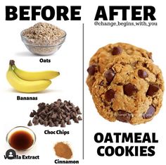 an image of oatmeal cookies before and after being eaten with chocolate chips