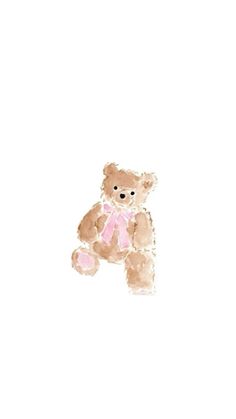 a watercolor drawing of a teddy bear wearing a pink bow