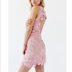 Crochet Lace Dress From Free People X Saylor. Rose Pink, Size M. Has A Super Cute High Neck And Pretty Open Back! Summer Vibe, Perfect For Weddings. I'm 5'6" And It Hits Mid Thigh For Me! Feminine Fitted Mini Crochet Dress, Chic Pink Crochet Dress For Spring, Feminine Fitted Sleeveless Crochet Dress, Fitted Crochet Lace Dress For Spring, Fitted Sleeveless Crochet Dress, Spring Crochet Mini Dress With Lace Trim, Spring Crochet Dress With Lace Trim, Pink Lace Crochet Dress For Summer, Chic Pink Crochet Dress For The Beach