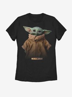 a black shirt with an image of baby yoda on it