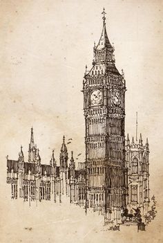 a drawing of the big ben clock tower in london