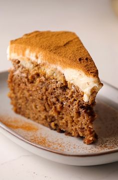 a slice of carrot cake on a plate