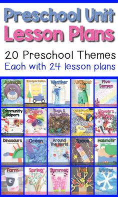 the back cover of preschool unit lesson plans, with pictures of different items and words