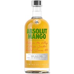 the bottle of absolut mango liqueur on a white background is shown