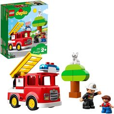 the lego duplo fire truck is in its box