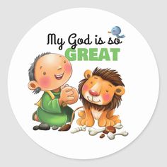 a sticker that says, my god is so great with a lion on it