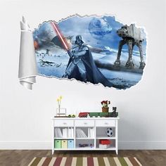 a star wars scene is shown on the wall