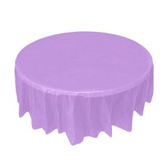 a round table with purple cloth on it