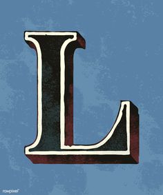 the letter l is painted in black and red on a blue background with white trim