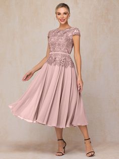 Dusty_Rose Cap Sleeves Dress, Dresses With Lace, Dusty Rose Dress, Lace Neckline, Sleeves Dress, Mother Of The Bride Dress, Capped Sleeve Dress, Dress Purchase, Bride Dresses