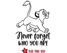 a black and white drawing of a lion with the words never forget who you are