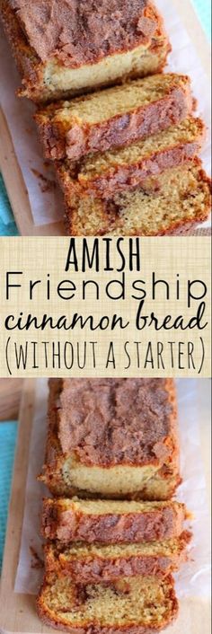 a close up of slices of cake on a cutting board with the words amish written above it