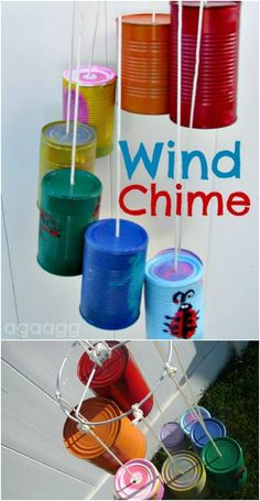 the wind chime is made from plastic cups and tin canisters, so it's easy to make