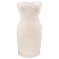 Perfect Dress Size Small! Brand New!! White Elegant Mini Length Bandage Dress, White Elegant Mini Bandage Dress, Elegant White Mini Bandage Dress, Elegant Strapless Beige Bodycon Dress, Chic White Bandage Dress For Formal Occasions, White Bandage Dress For Spring Formal, Herve Leger Dress, Herve Leger, Off White Color