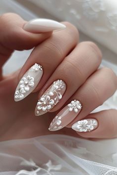 Discover over 60 beautiful and elegant bridal nail designs for 2024 to add the perfect finishing touch to your wedding look. From classic French tips to intricate floral patterns, find inspiration for your special day. Whether you prefer simple and understated or bold and glamorous, these nail designs will complement any bridal style. Elevate your wedding day style with these stunning ideas that will make your nails a standout feature on your big day. Wedding Nail Almond, Modern Bride Nails, Natural Bridal Nails, Lace Wedding Nails