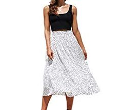 Relipop Women's Flared Skirt High Elastic Waist Polka Dot Pleated Midi Vintage Skirt Black at Amazon Women’s Clothing store Blue Polka Dot Skirt, Comfortable Skirts, Skirts White, Dot Skirt, Skirt White, Blue Polka Dots, Pretty Design